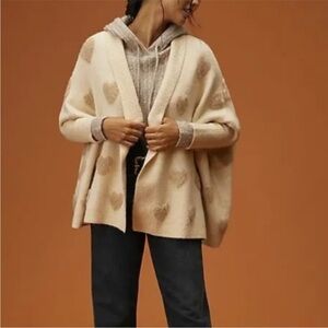 Anthropologie Cream Tan Heart Cardigan